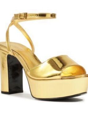 Metallic Gold Platform Ankle-Strap Sandal